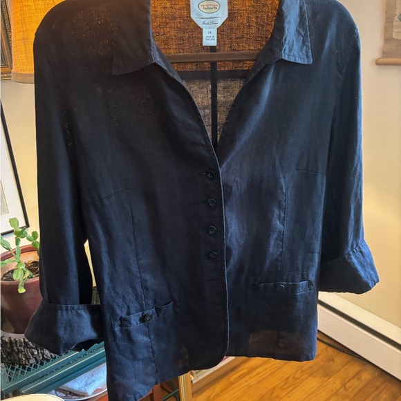 Talbots Black Linen light weight summer jacket size 14. - Picture 3 of 16